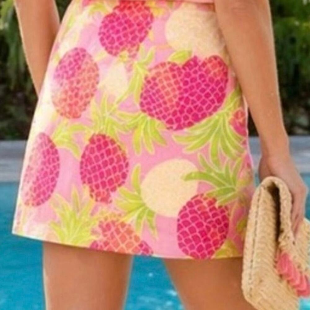 Lilly Pulitzer Pineapple Print Mini Skirt Pink Tropical Resort Vacation Preppy - Picture 4 of 6